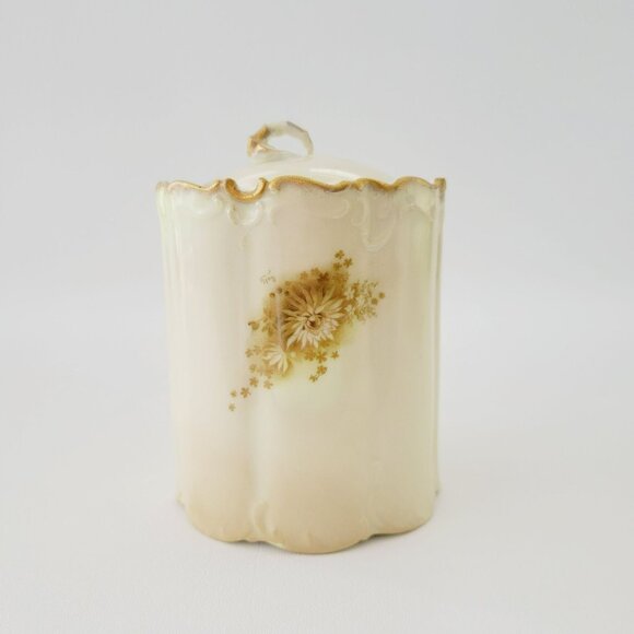 Antique Rosenthal Monbijou Brown & Green Floral Biscuit Cracker Cookie Jar - Picture 2 of 16